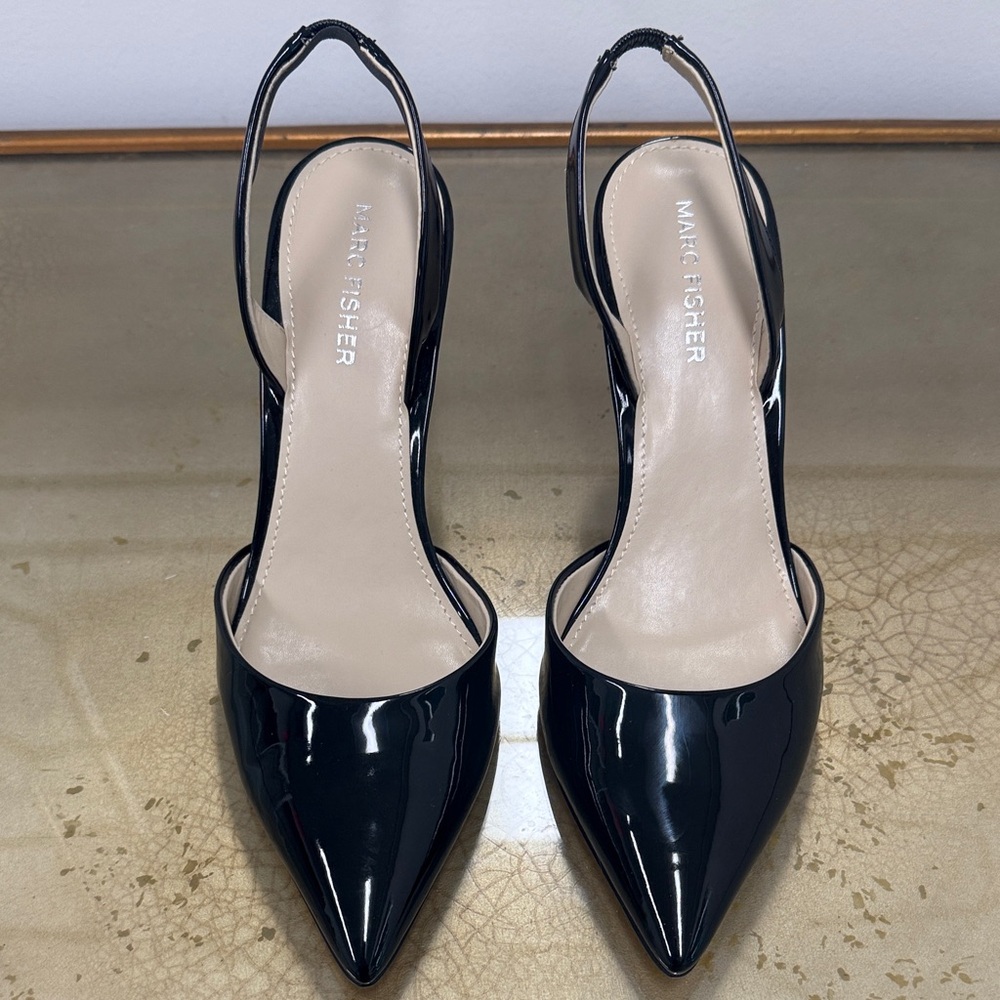 Marc Fisher Black Patent Hadya Slingback Heels